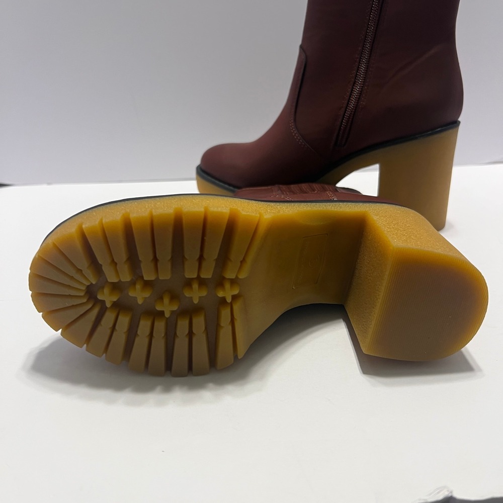 NEW Sun + Stone Chunky Platform Ankle Boots Burgundy Lug Sole Side Zip Fashion - Picture 3 of 7